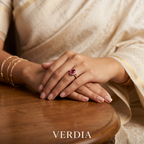 Gold-Tone Premium Ruby Oval Halo Small AD Ring for Women - Glossy Finish - Adjustable Size