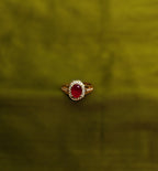 Gold-Tone Premium Ruby Oval Halo Small AD Ring for Women - Glossy Finish - Adjustable Size