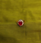 Gold-Tone Premium Ruby Oval Halo Small AD Ring with Floral Pattern for Women - Glossy Finish - Adjustable Size