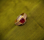 Gold-Tone Premium Ruby Square Halo AD Ring for Women - Glossy Finish - Adjustable Size