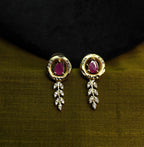 Gold-Tone V-Neck Lariat Pink Stone AD Premium Necklace Set for Women - Glossy Finish