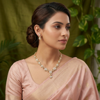 Gold-Tone Hexagon AD Necklace Set for Women - Glossy Finish