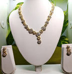 Gold-Tone Hexagon AD Necklace Set for Women - Glossy Finish