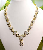 Gold-Tone Hexagon AD Necklace Set for Women - Glossy Finish