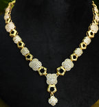 Gold-Tone Hexagon Floral AD Necklace Set for Women - Glossy Finish