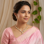 Gold-Tone Hexagon Floral AD Necklace Set for Women - Glossy Finish
