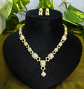 Gold-Tone Hexagon Floral AD Necklace Set for Women - Glossy Finish