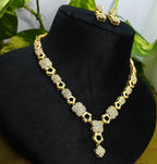 Gold-Tone Hexagon Floral AD Necklace Set for Women - Glossy Finish