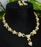 Gold-Tone Heart AD Layering Necklace Set for Women - Glossy Finish