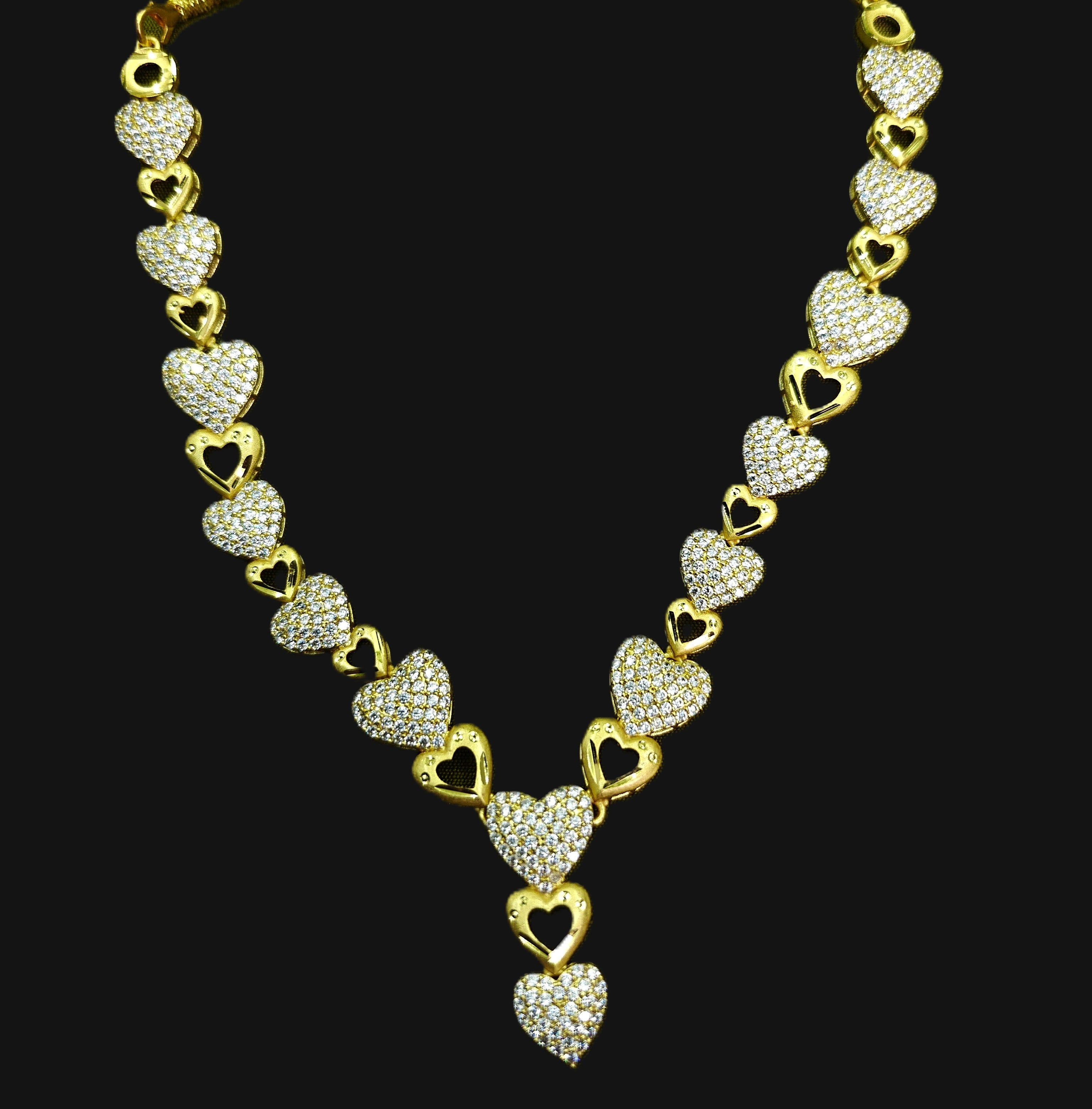 Gold-Tone Heart AD Layering Necklace Set for Women - Glossy Finish