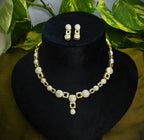 Gold-Tone Geometric Circle & Square AD Necklace Set for Women - Glossy Finish