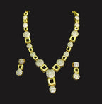 Gold-Tone Geometric Circle & Square AD Necklace Set for Women - Glossy Finish