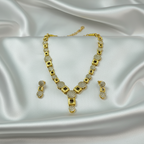 Gold-Tone Geometric Circle & Square AD Necklace Set for Women - Glossy Finish