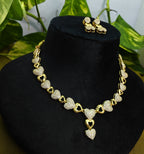 Gold-Tone Geometric Circle & Square AD Necklace Set for Women - Glossy Finish