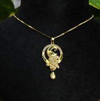 Gold-Tone Peacock AD Pendant Set for Women - Glossy Finish
