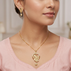 Gold-Tone Peacock AD Pendant Set for Women - Glossy Finish