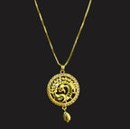 Gold-Tone Temple Style Peacock AD Pendant Set for Women - Glossy Finish