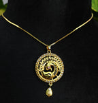 Gold-Tone Temple Style Peacock AD Pendant Set for Women - Glossy Finish