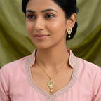 Gold-Tone Ancient Peacock AD Pendant Set for Women - Glossy Finish