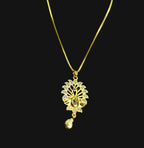 Gold-Tone Ancient Peacock AD Pendant Set for Women - Glossy Finish