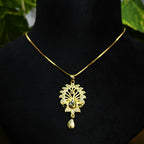 Gold-Tone Ancient Peacock AD Pendant Set for Women - Glossy Finish
