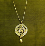 Gold-Tone Chakra Peacock AD Pendant Set for Women - Glossy Finish