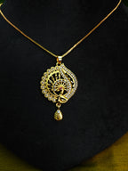 Gold-Tone Chakra Peacock AD Pendant Set for Women - Glossy Finish