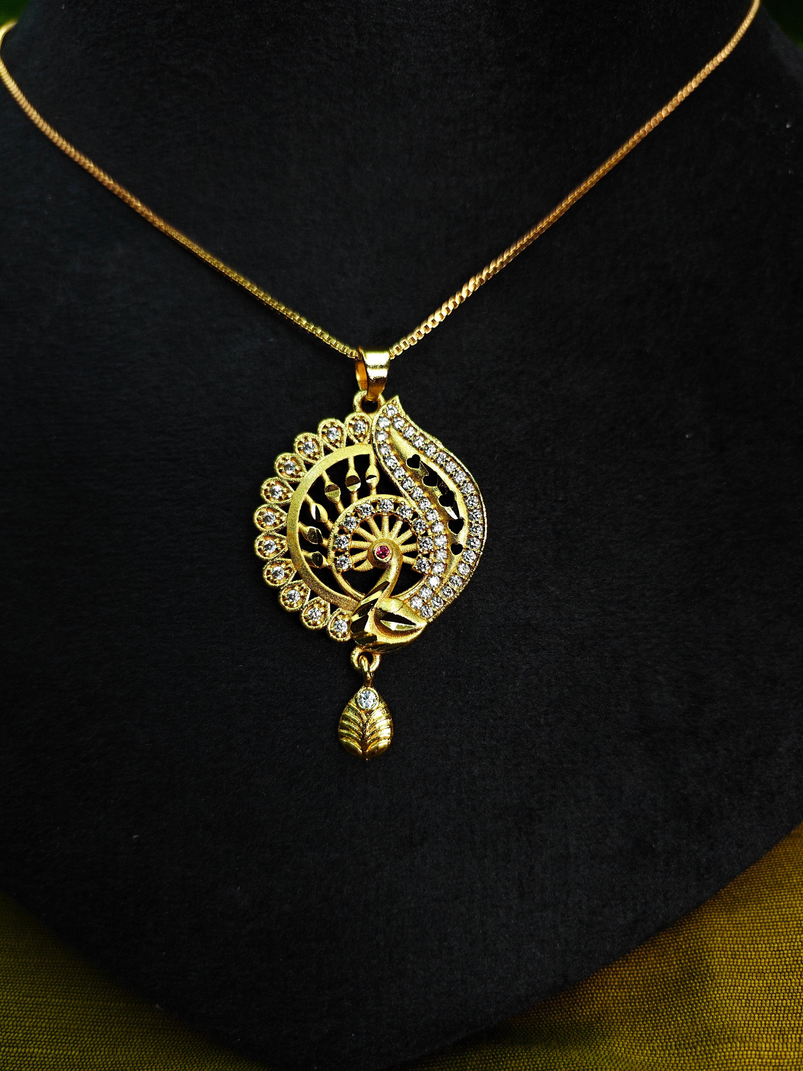 Gold-Tone Chakra Peacock AD Pendant Set for Women - Glossy Finish