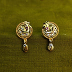 Gold-Tone Double Peacock Wheel AD Pendant Set for Women - Glossy Finish
