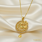 Gold-Tone Double Peacock Wheel AD Pendant Set for Women - Glossy Finish