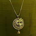Gold-Tone Double Peacock Wheel AD Pendant Set for Women - Glossy Finish