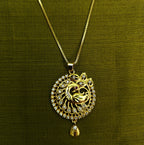 Gold-Tone Double Peacock Wheel AD Pendant Set for Women - Glossy Finish
