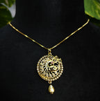 Gold-Tone Double Peacock Wheel AD Pendant Set for Women - Glossy Finish