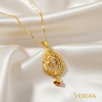 Gold-Tone Paisley Peacock AD Pendant Set for Women - Glossy Finish