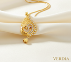 Gold-Tone Paisley Peacock AD Pendant Set for Women - Glossy Finish