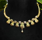 Gold-Tone Pinkish Shade Ruby AD Floral Medallion Choker Set for Women - Matte Finish