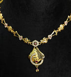 Gold-Tone Pinkish Shade Ruby AD Geometric Medallion Choker Set for Women - Matte Finish