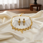 Gold-Tone Pinkish Shade Ruby AD Geometric Medallion Choker Set for Women - Matte Finish