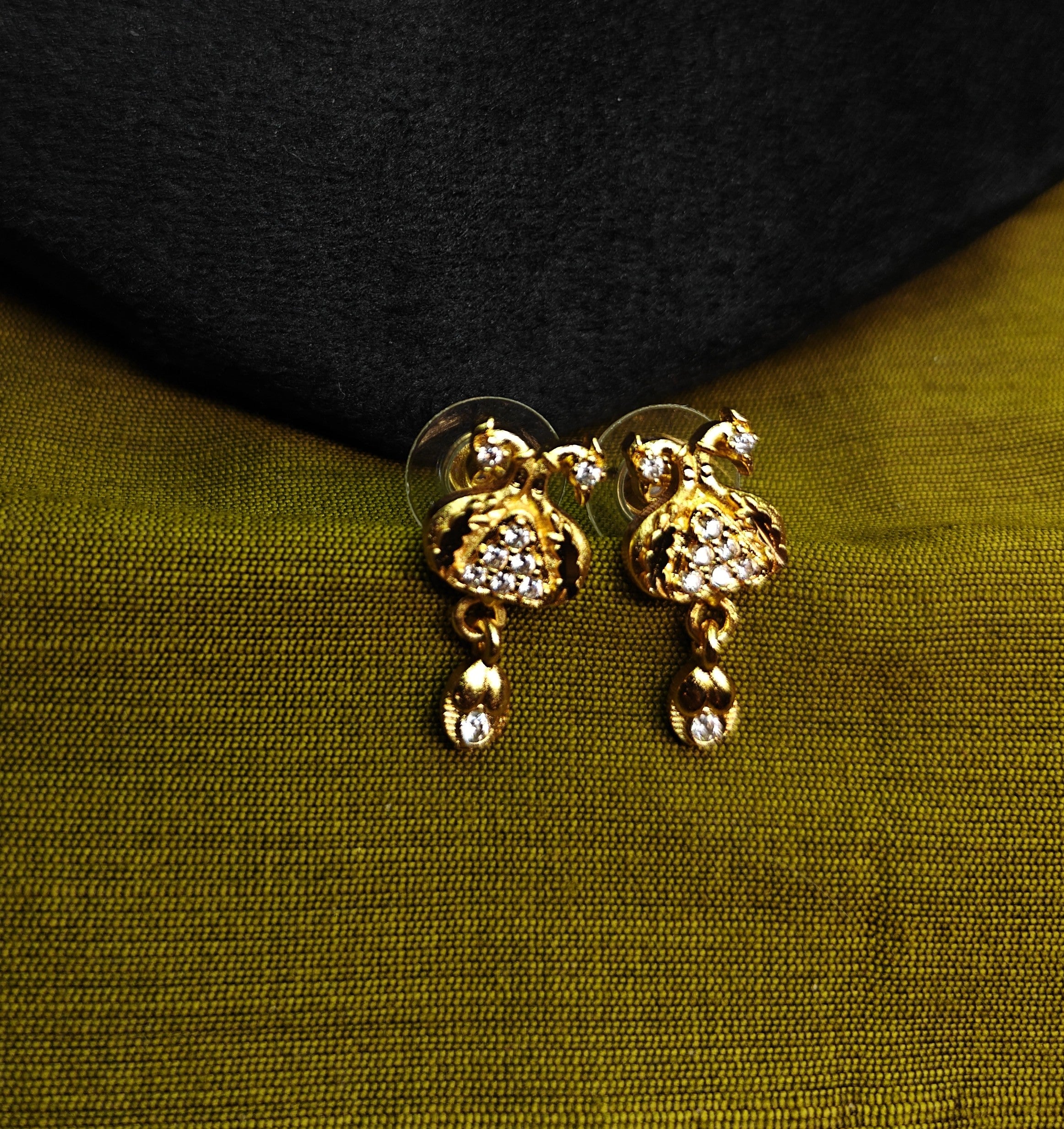 Gold-Tone Peacock Pendant AD Ball Chain Set for Women - Matte Finish
