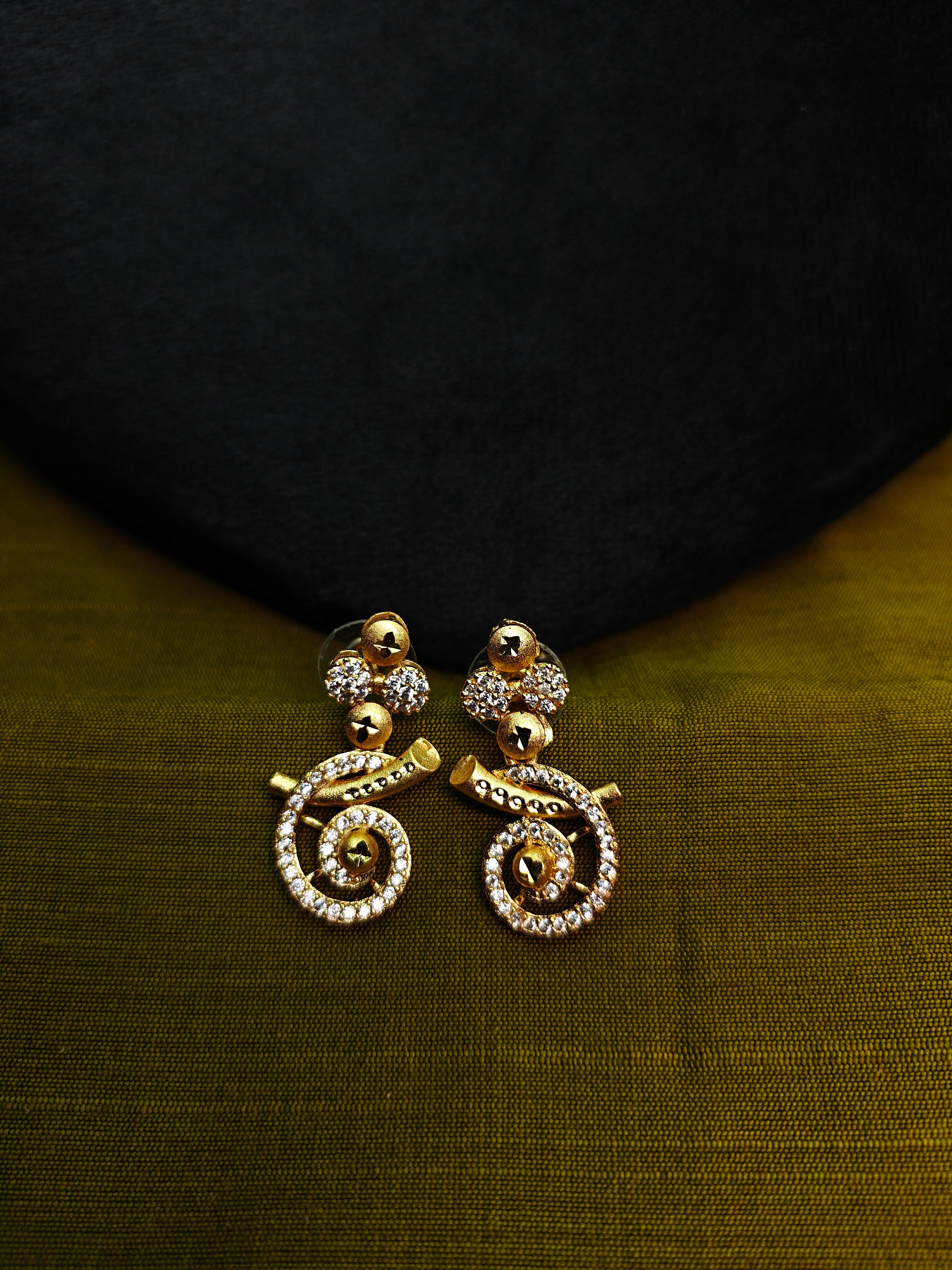Gold-Tone Spiral Swirl Design Premium AD Necklace Set for Women - Glossy Finish
