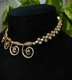 Gold-Tone Spiral Swirl Design Premium AD Necklace Set for Women - Glossy Finish