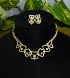 Gold-Tone Geometric Hasli Premium AD Necklace Set for Women - Glossy Finish