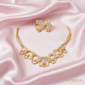 Gold-Tone Geometric Hasli Premium AD Necklace Set for Women - Glossy Finish