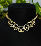 Gold-Tone Geometric Hasli Premium AD Necklace Set for Women - Glossy Finish