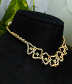 Gold-Tone Geometric Hasli Premium AD Necklace Set for Women - Glossy Finish