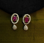 Gold-Tone Premium Ruby Oval Link AD Necklace Set for Women - Glossy Finish