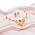 Gold-Tone Premium Ruby Oval Link AD Necklace Set for Women - Glossy Finish