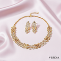 Gold-Tone Three-Row Marquise Layered AD Premium Choker Necklace Set for Women - Glossy Finish