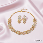 Gold-Tone Three-Row Marquise Layered AD Premium Choker Necklace Set for Women - Glossy Finish