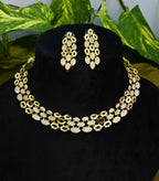 Gold-Tone Three-Row Marquise Layered AD Premium Choker Necklace Set for Women - Glossy Finish
